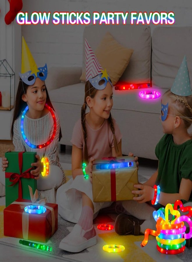 Siwarm 24 Pcs Glow Sticks Toys for Kids, LED Light Up Pop Tubes/Bracelet Party Favors for Kids,Glow in The Dark Party Supplies, Birthday Gifts Xmas Stocking Goodie Bags Stuffers Boys Girls - Image 2